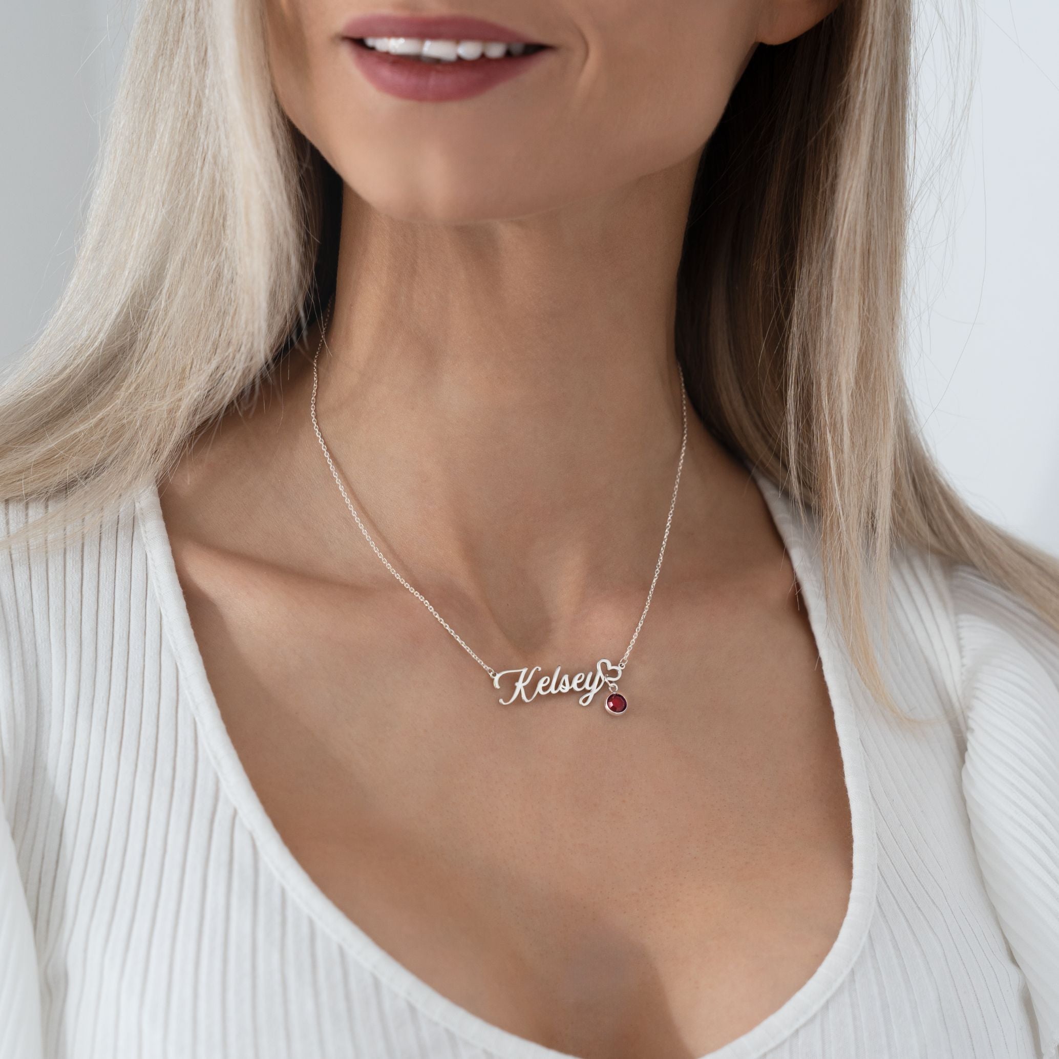 Personalised Birthstone Name Necklace With Heart