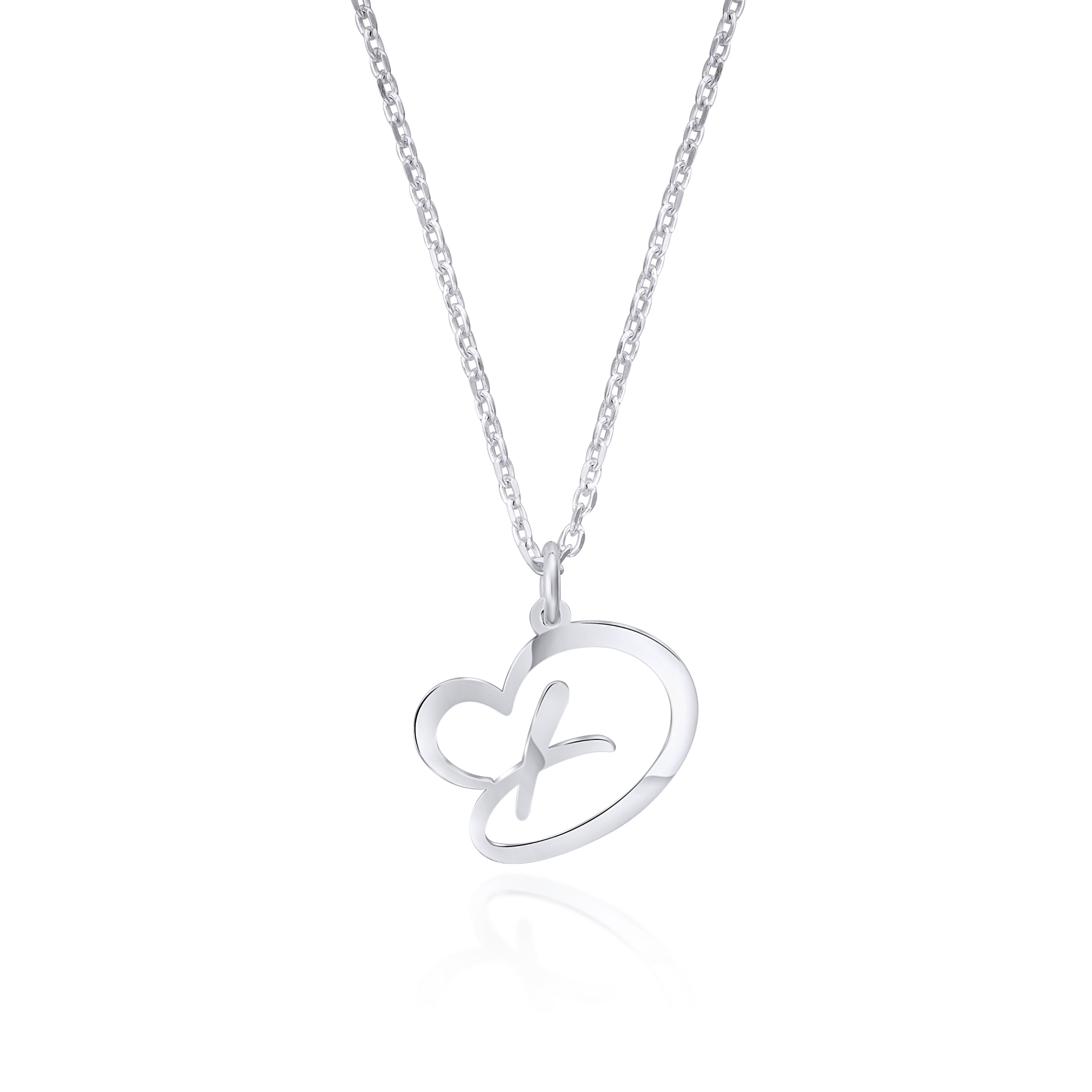 925 Sterling Silver Initial Necklace, Heart Pendant, Dainty Gift For Her - ZNAJEWELS