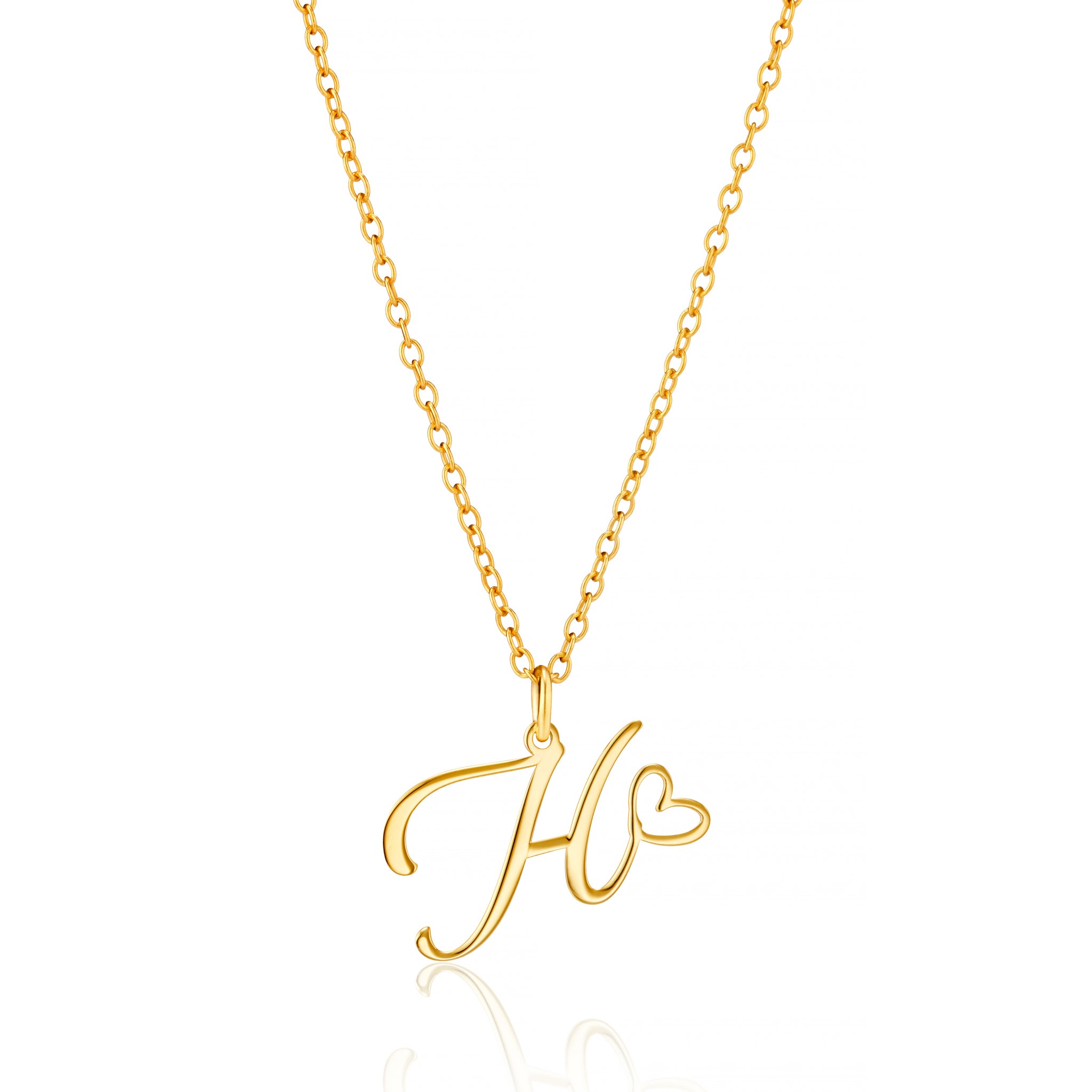 Personalised Cursive Initial and Heart Necklace