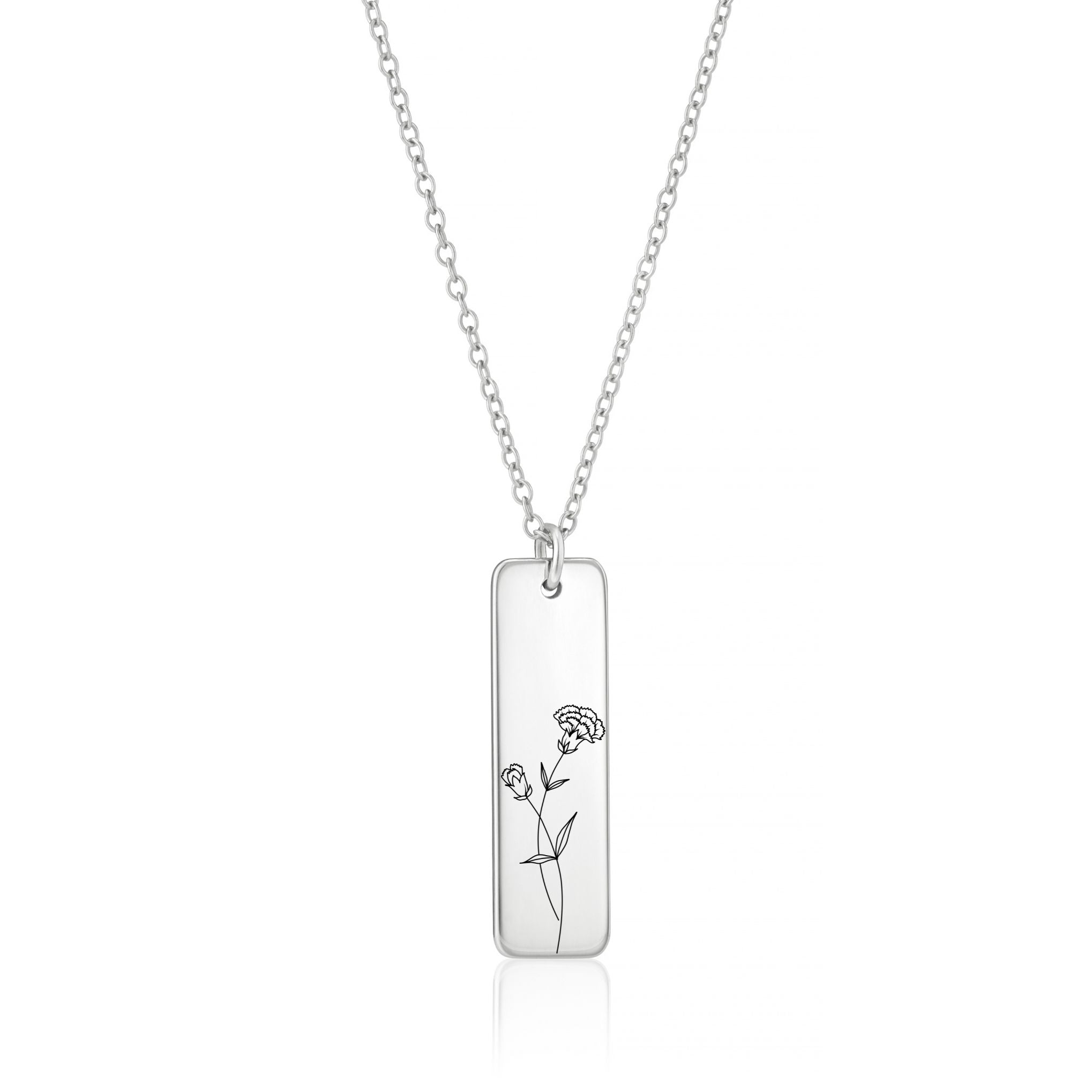 Personalised Birth Flower Engraved Bar Necklace