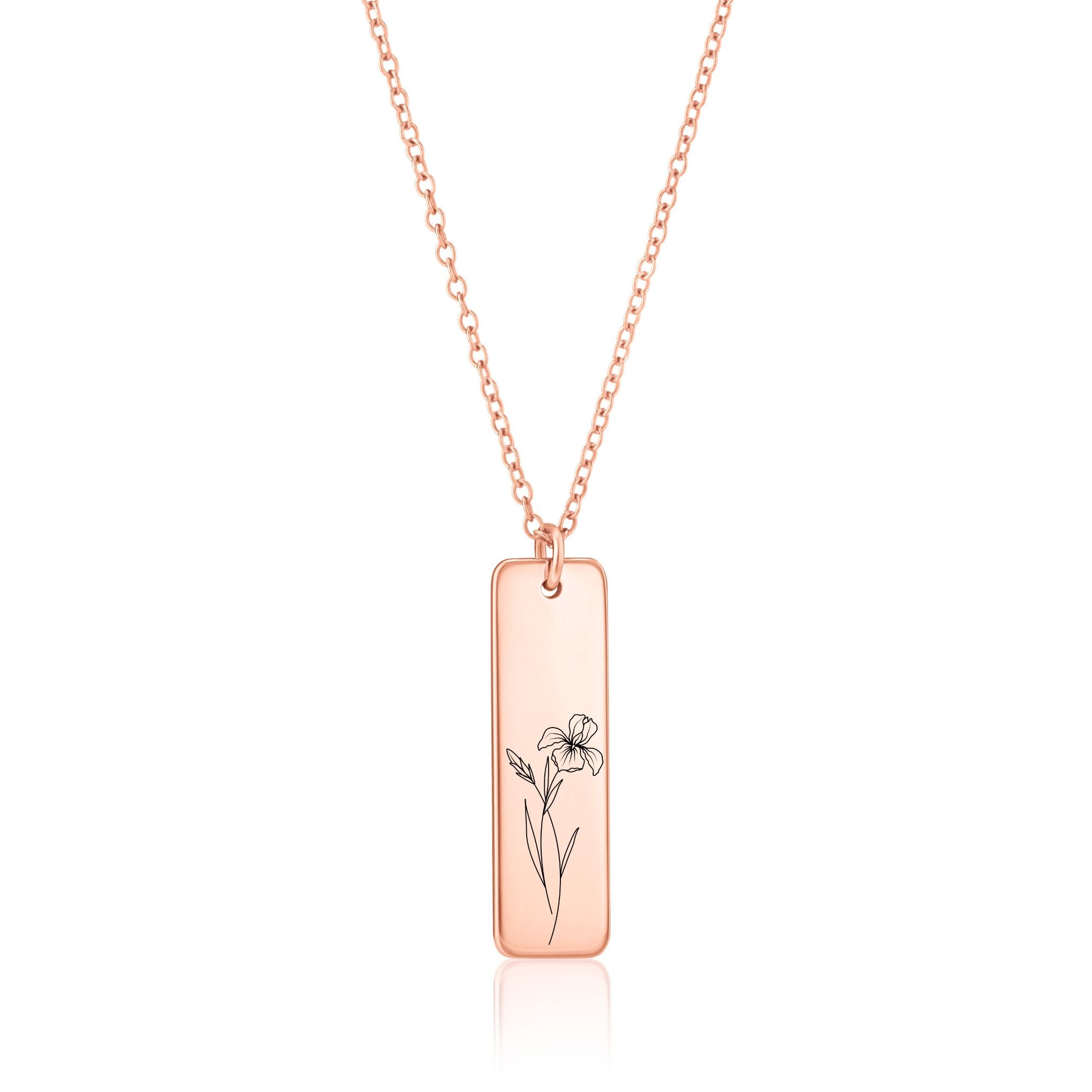 Personalised Birth Flower Engraved Bar Necklace