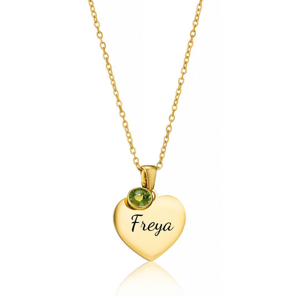 Name necklace deals with birthstone heart