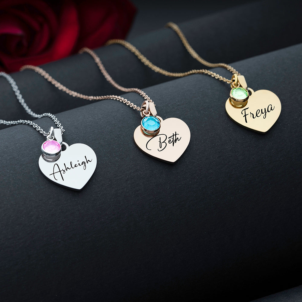 Personalised Heart-Shaped  Birthstone Name Necklace