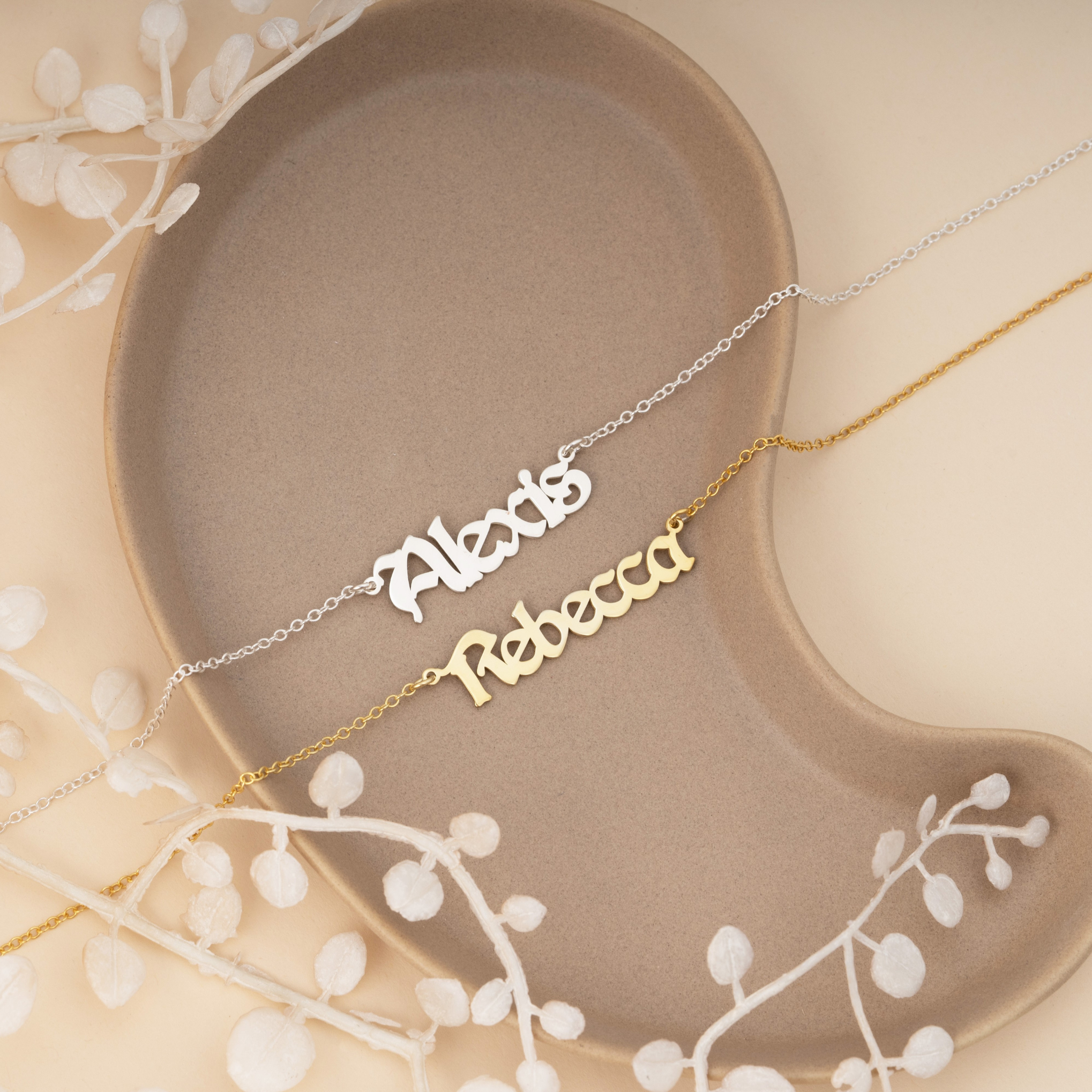 Vintage-Inspired Personalised Name Necklace in Old English Font