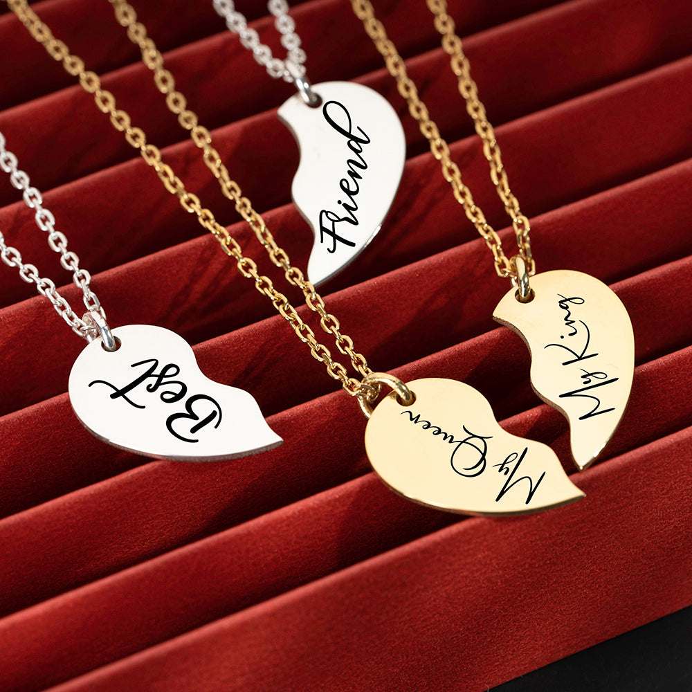 Personalised Engraved Split Hearts Necklace