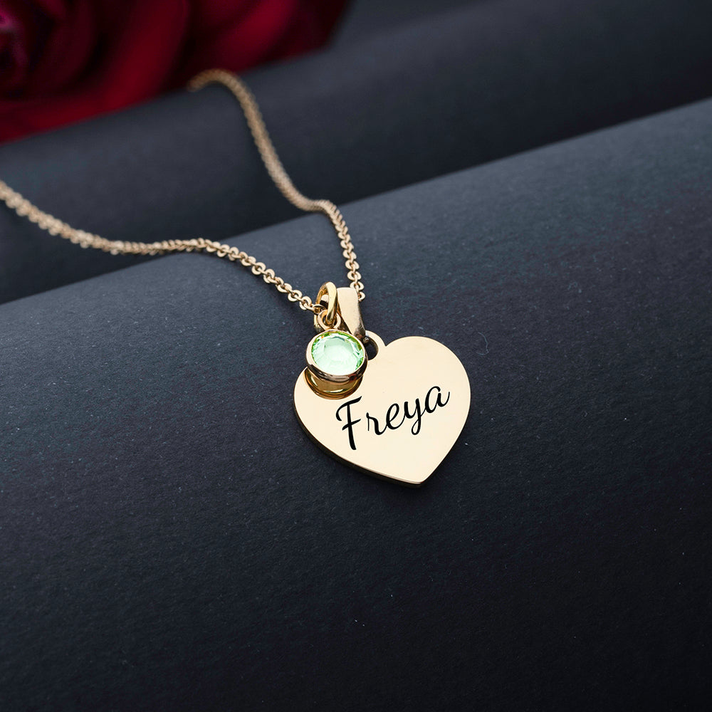 Personalised Heart-Shaped  Birthstone Name Necklace