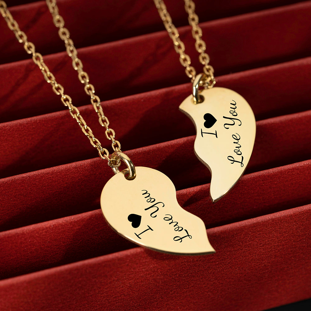 Personalised Engraved Split Hearts Necklace