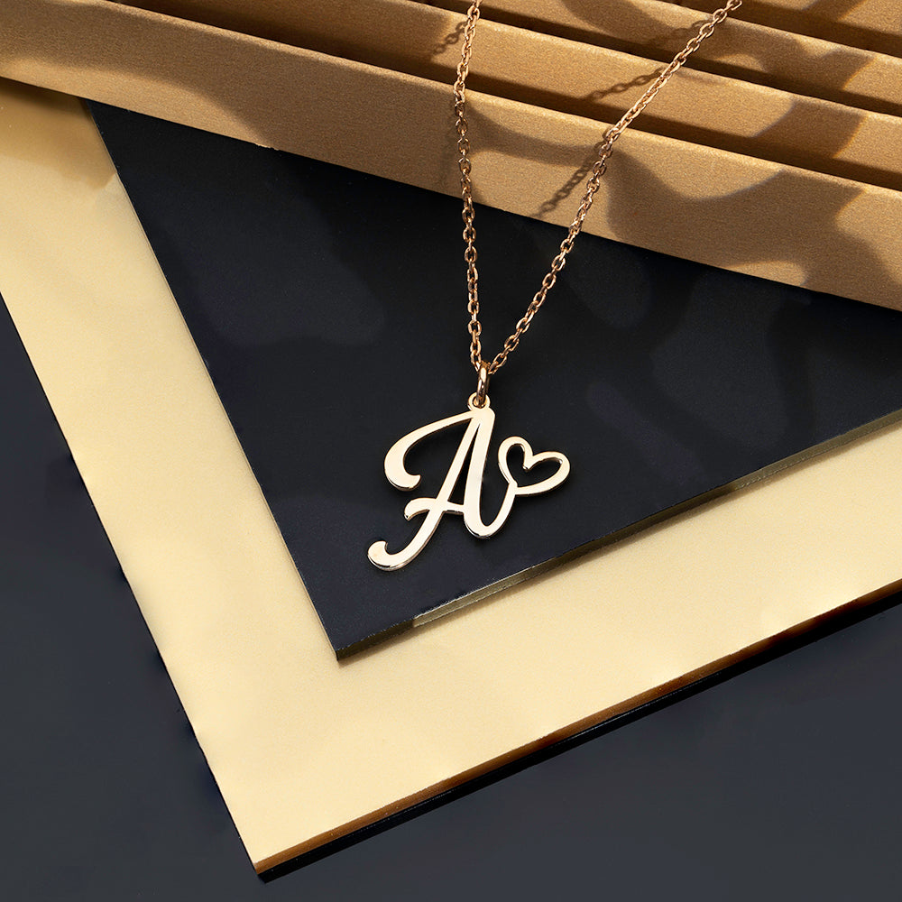 Cursive Initial With Heart Necklace - ZNAJEWELS