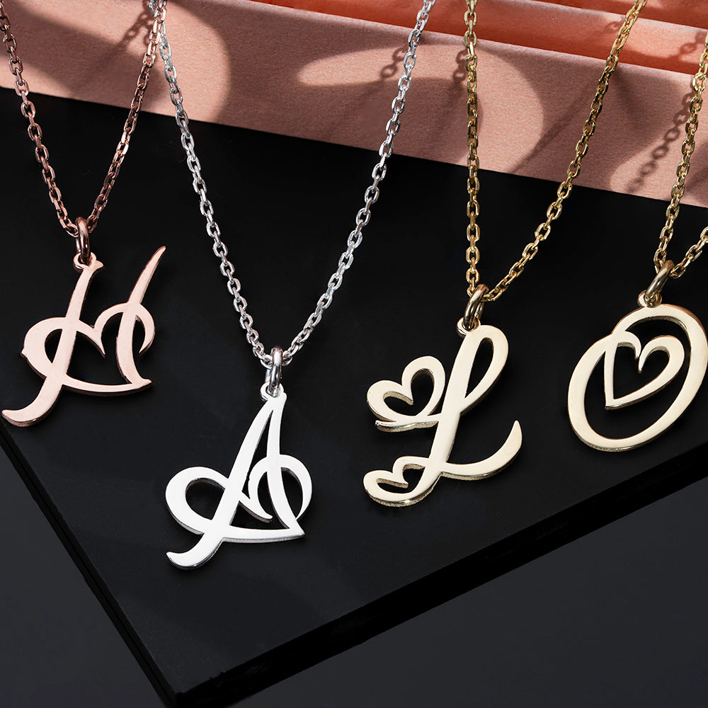 Heart Font Initial Necklace - ZNAJEWELS