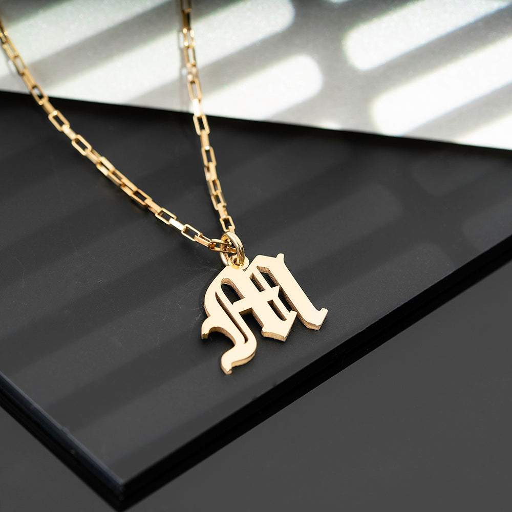 Personalised Vintage Inspired Old English Initial Necklace