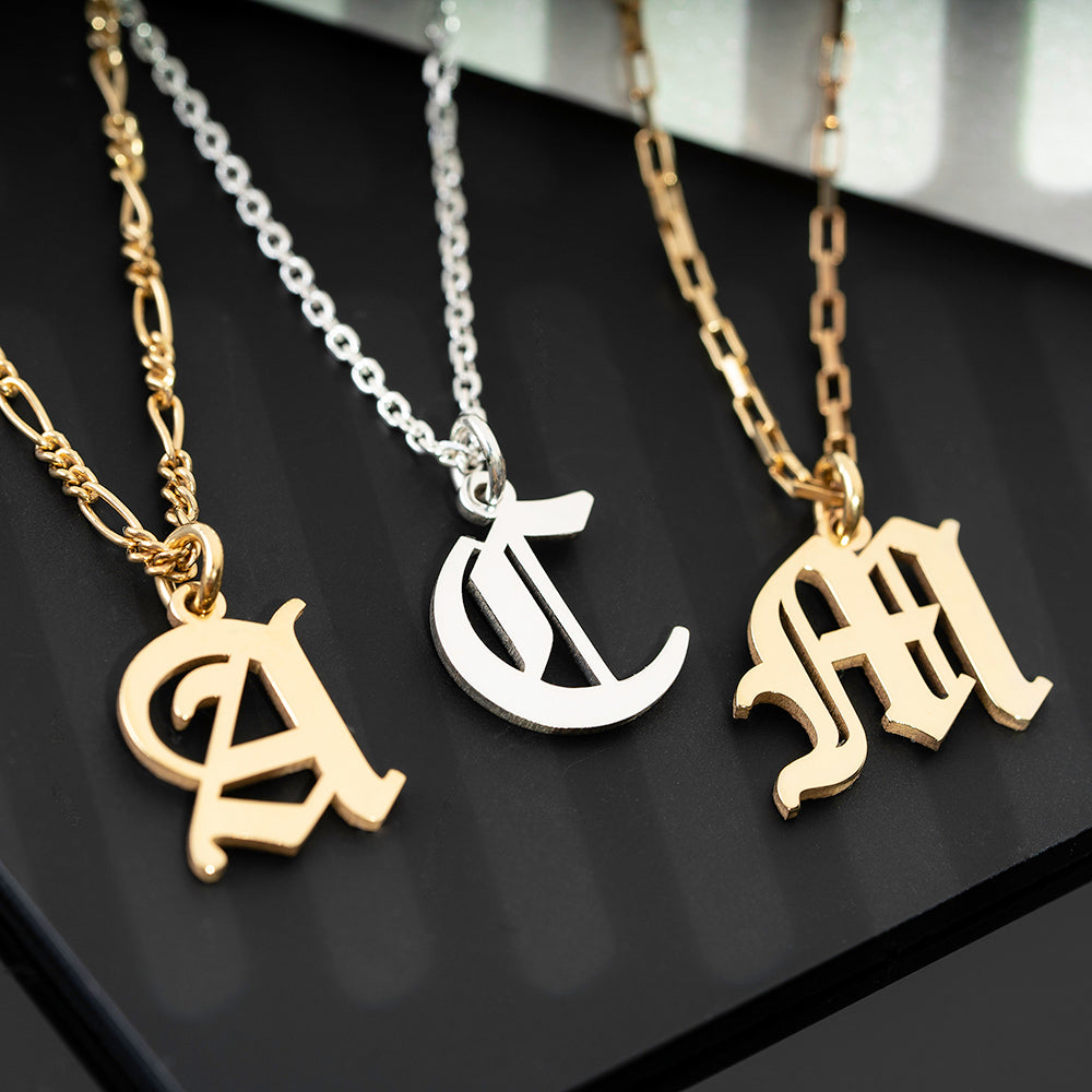 Personalised Vintage Inspired Old English Initial Necklace