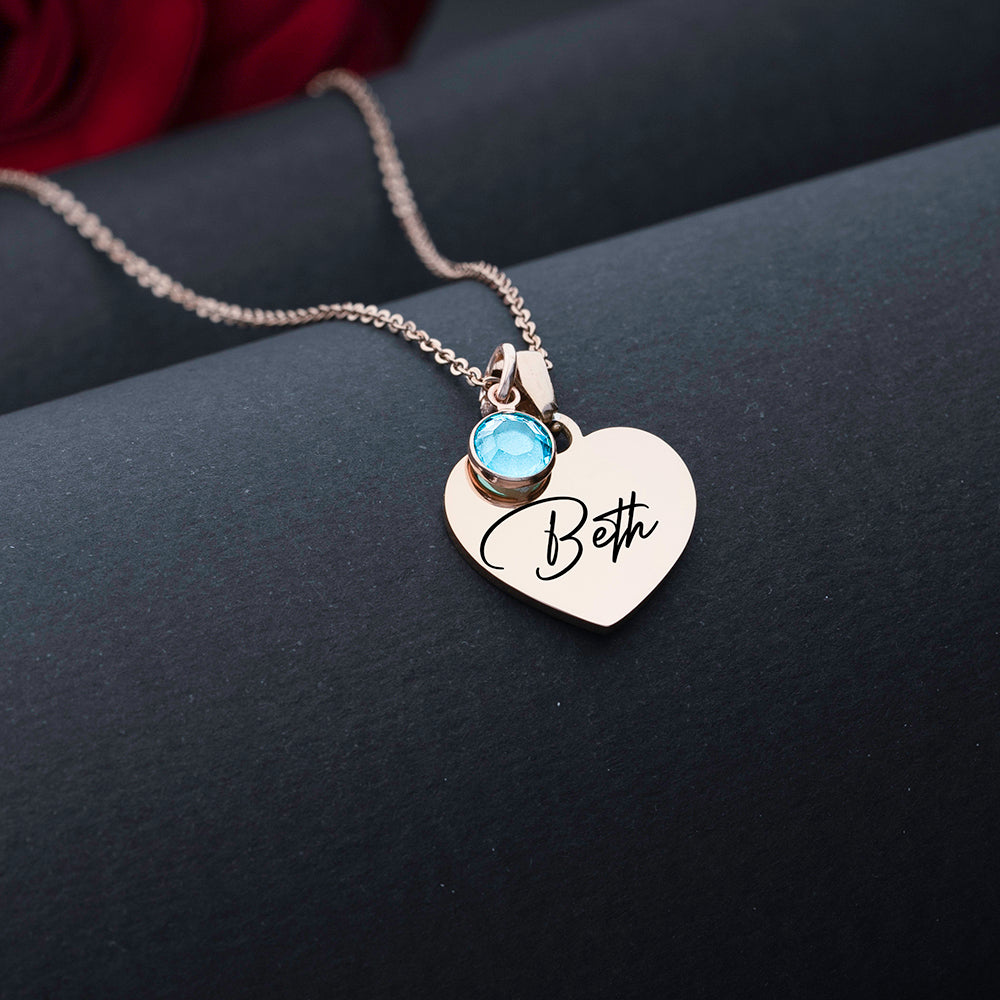 Personalised Heart-Shaped  Birthstone Name Necklace