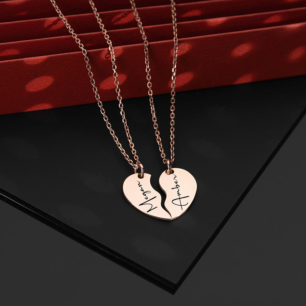 Personalised Engraved Split Hearts Necklace