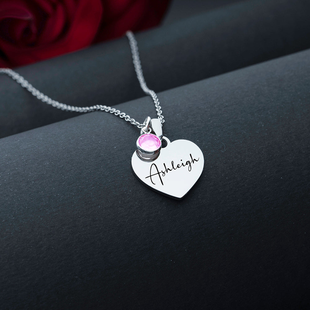 Personalised Heart-Shaped  Birthstone Name Necklace