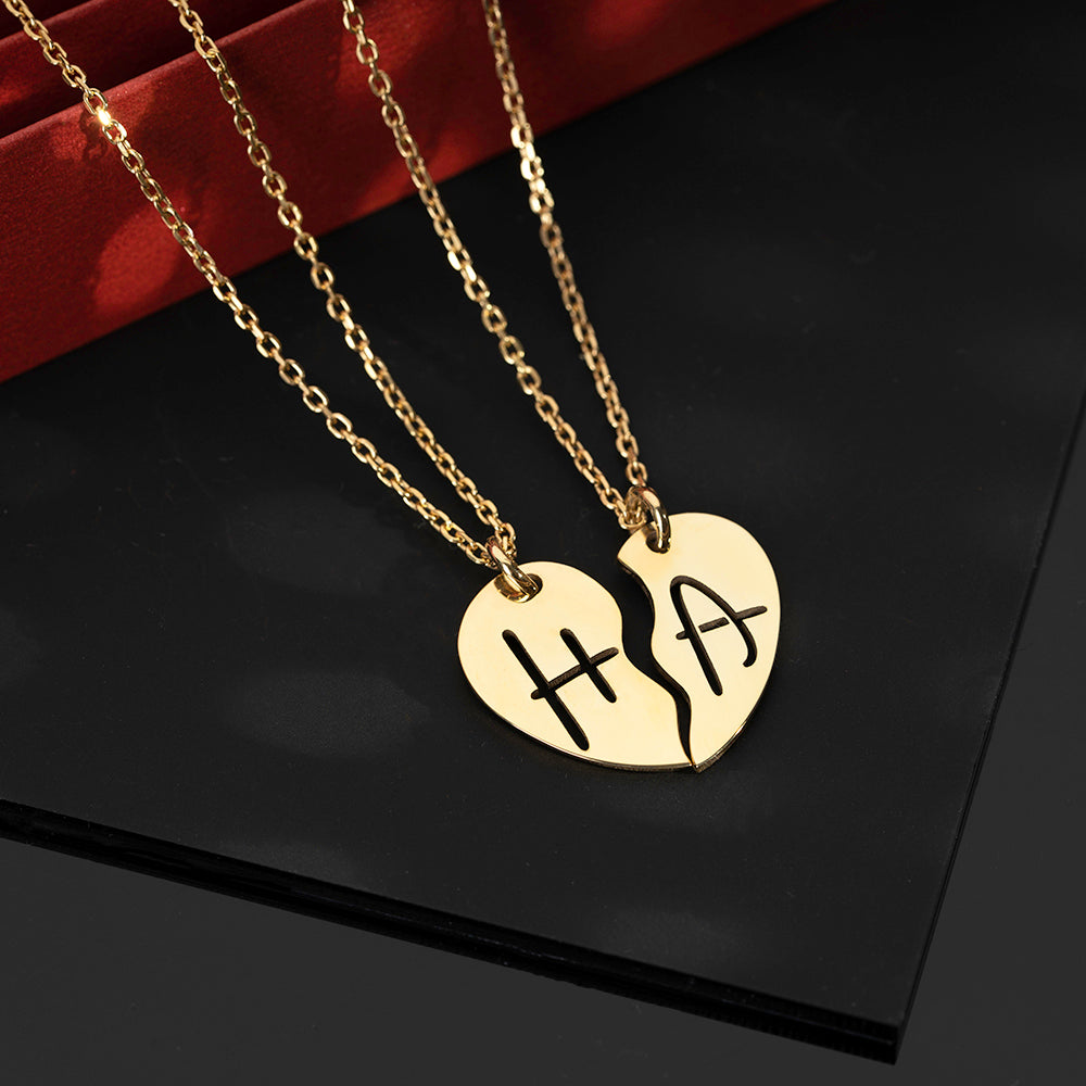 Personalised Split Heart Duo Initials Necklace