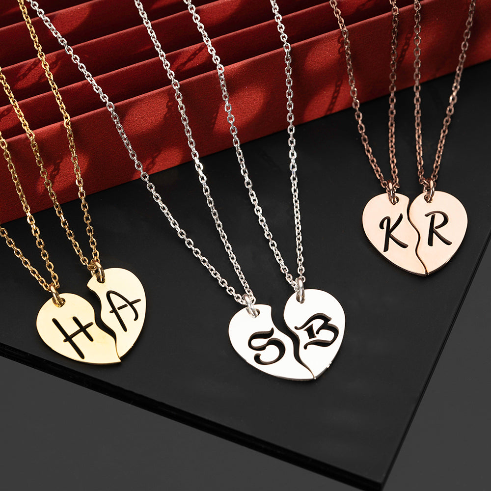 Personalised Split Heart Duo Initials Necklace