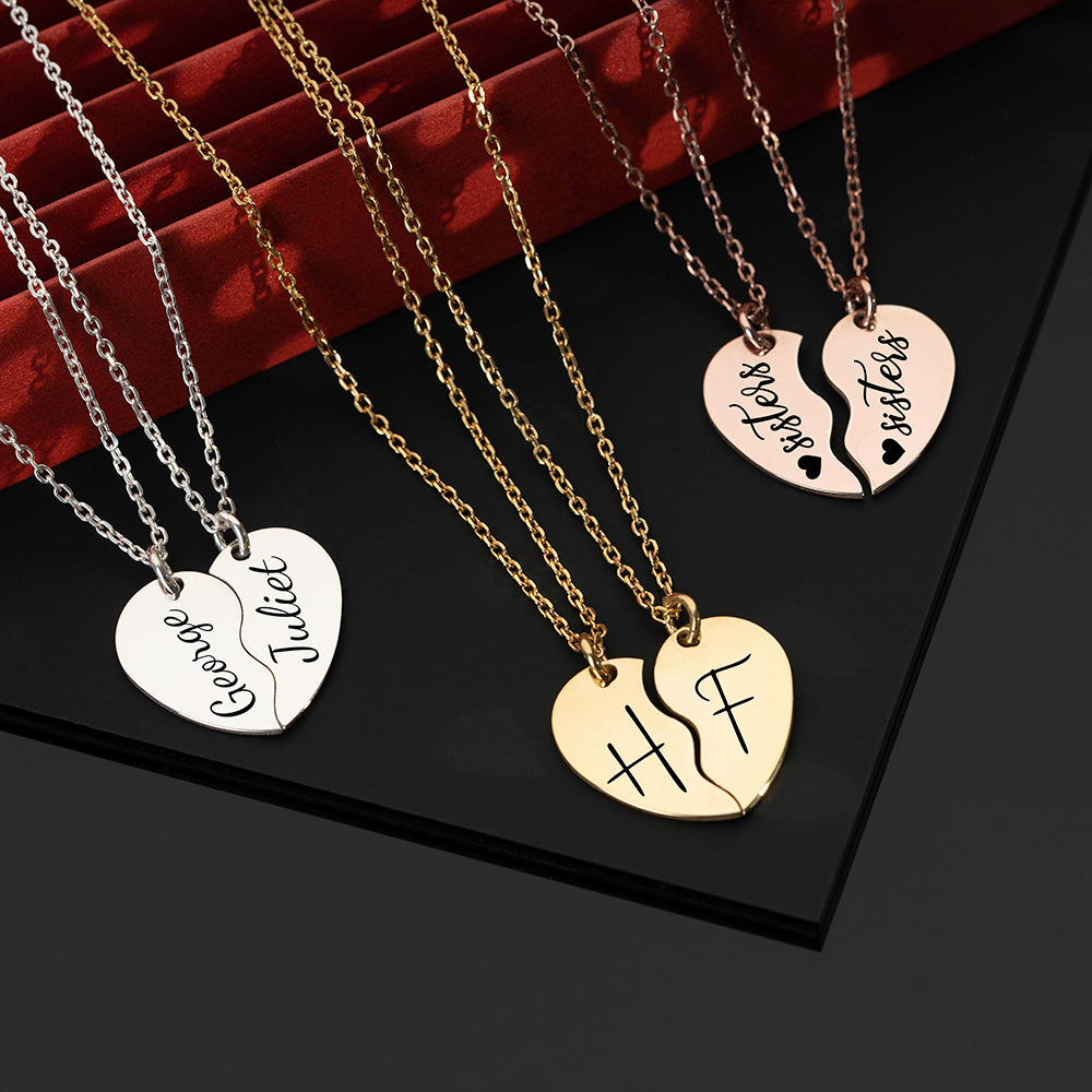 Personalised Engraved Split Hearts Necklace