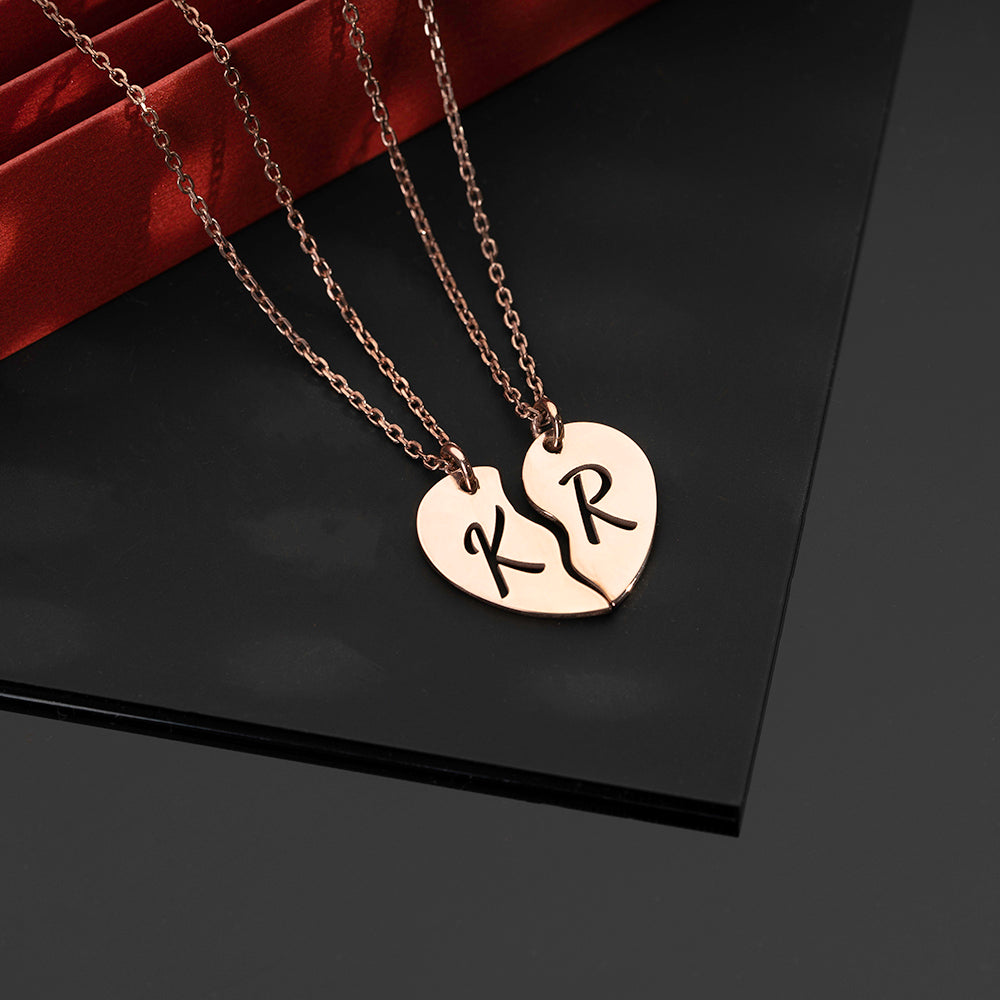 Personalised Split Heart Duo Initials Necklace